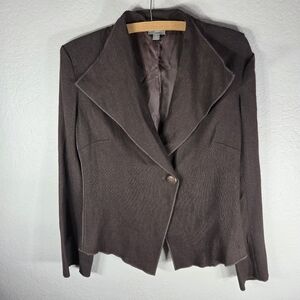 J Jill Blazer Womens 4 Brown Wool Blend Shawl Lapel One Button Front Collared